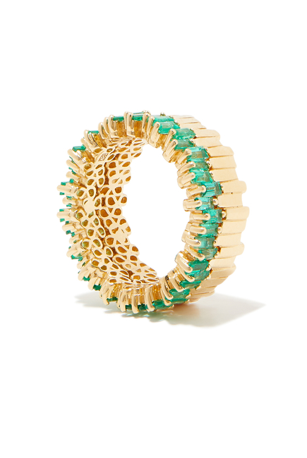 Two Row Eternity Band, 18k Gold & Emeralds